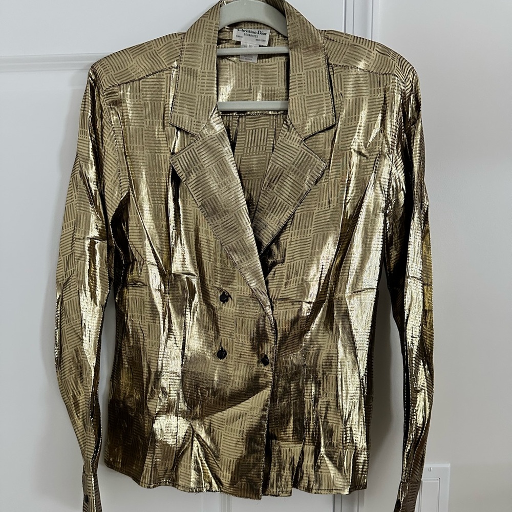 Vintage Christian Dior 1980s Gold Metallic Blouse